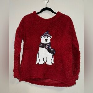 Time and Tru Red Sequin Polar Bear Christmas Fleece Sweater/Sweatshirt Sz M